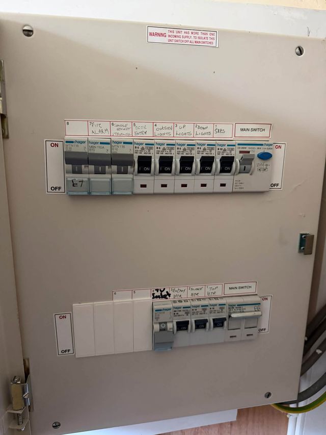 Main switch room distribution board supplying the communal TV system